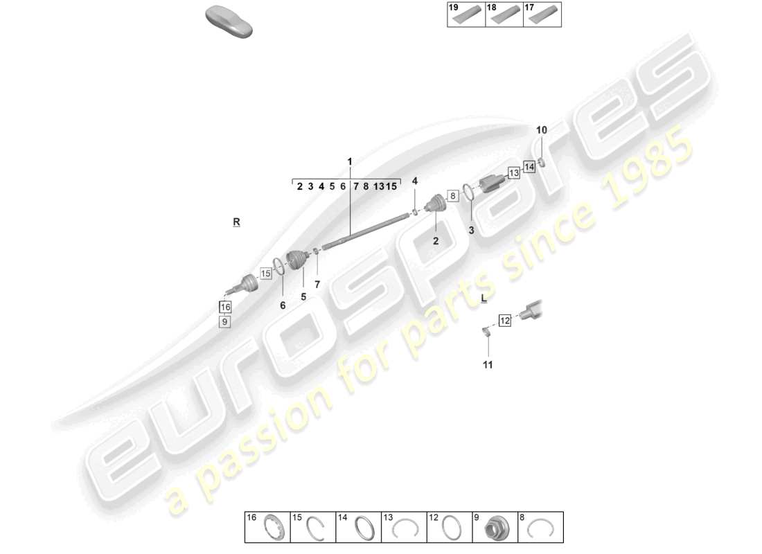porsche 2023 (taycan 9j1-1) eje de transmisión eje delantero diagrama de piezas