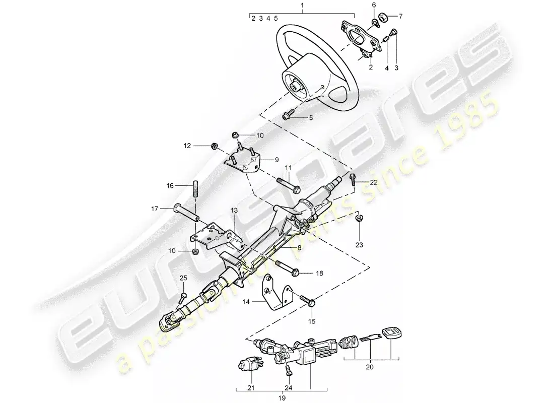 porsche 2005 (carrera gt) volantes - columna de dirección - eje de dirección intermedio diagrama de piezas