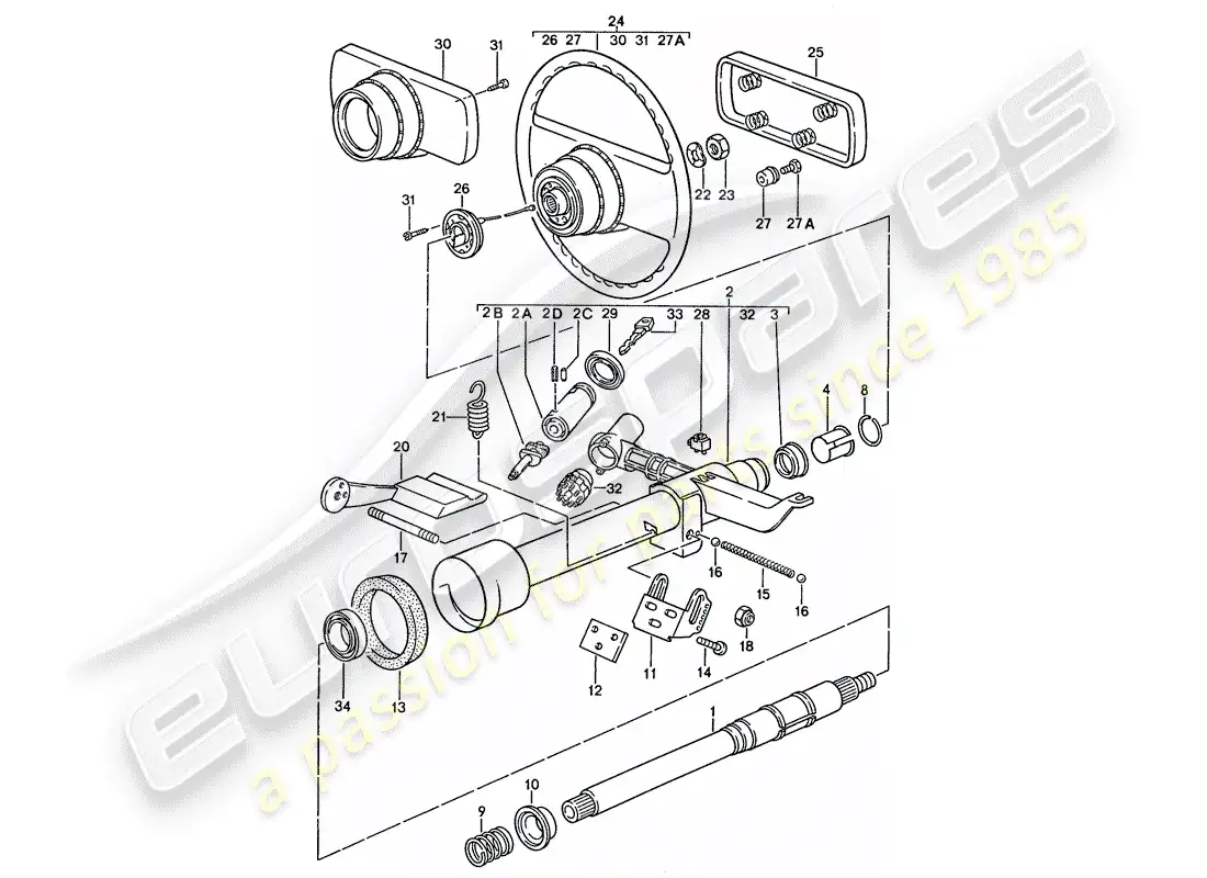 porsche 1989 (928) piezas de dirección - volante diagrama de piezas