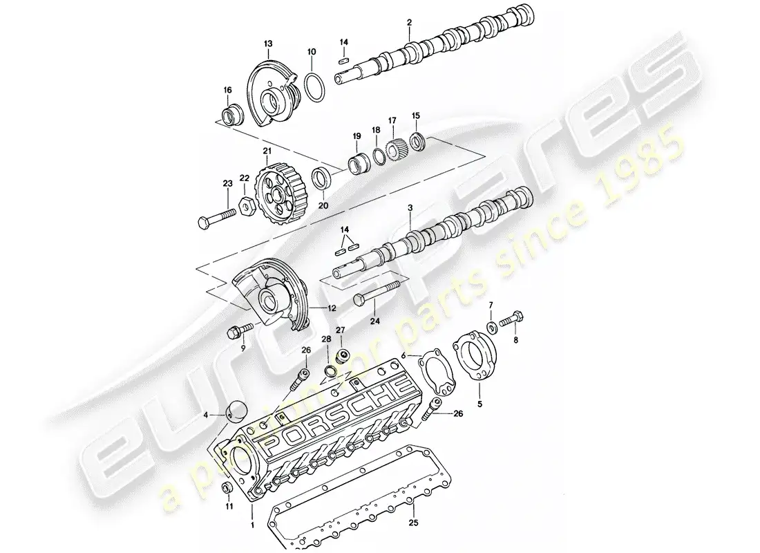 porsche 1983 (928) árbol de levas - 2 - válvula diagrama de piezas