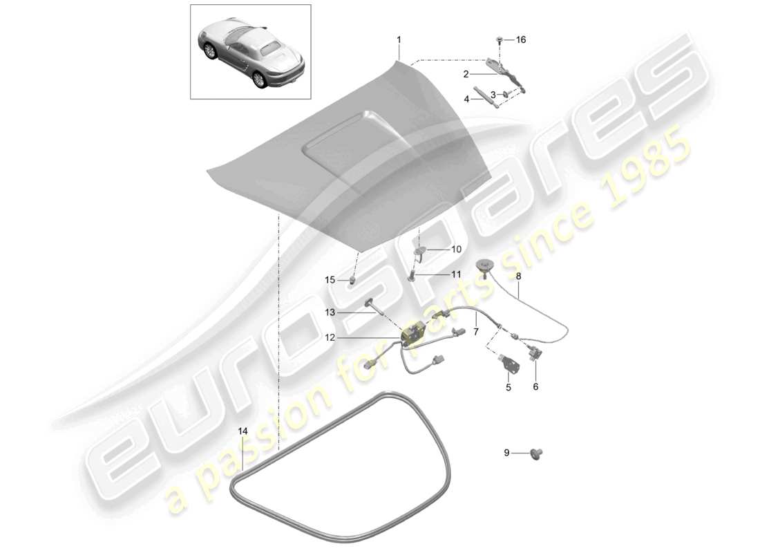 porsche 2023 (718 boxster) diagrama de piezas de la cubierta trasera