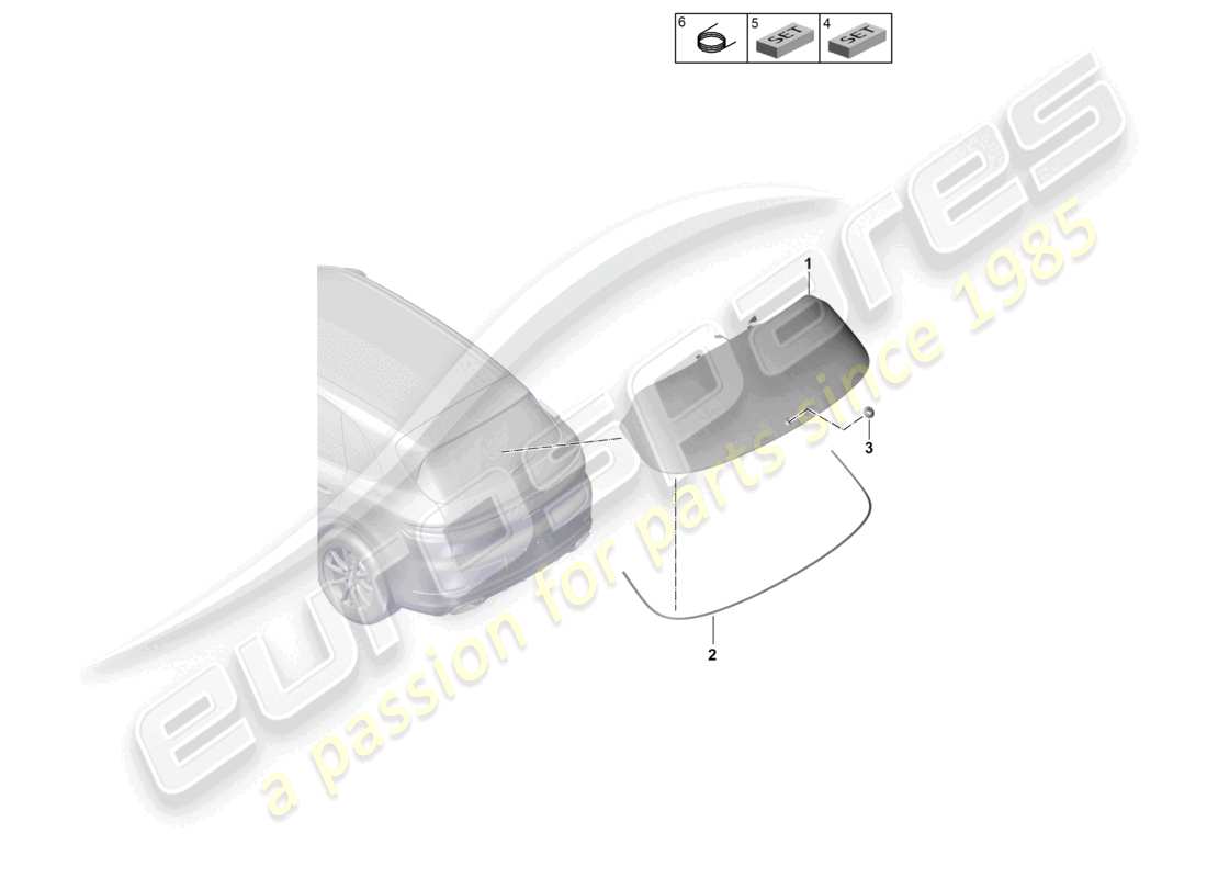 porsche 2024 (cayenne e3 pa) diagrama de piezas de la ventana trasera