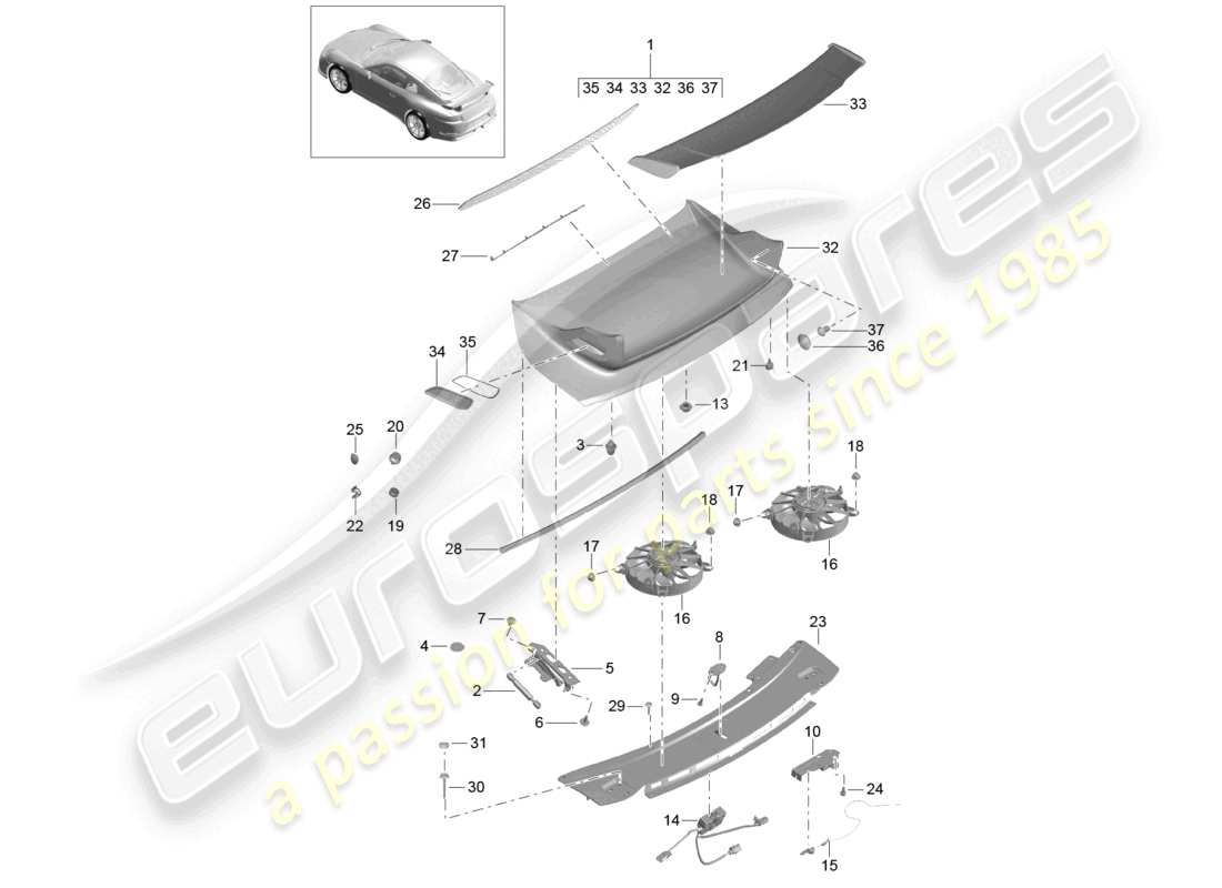 porsche 2021 (991-2 r/gt3/rs) alerón trasero d >>- diagrama de piezas mj 2017