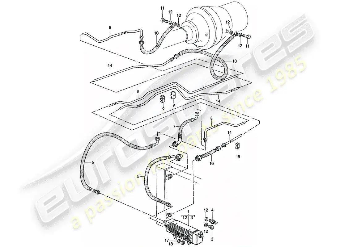 porsche 1986 (928) transmisión automática - enfriador atf - líneas atf - enfriador atf diagrama de piezas
