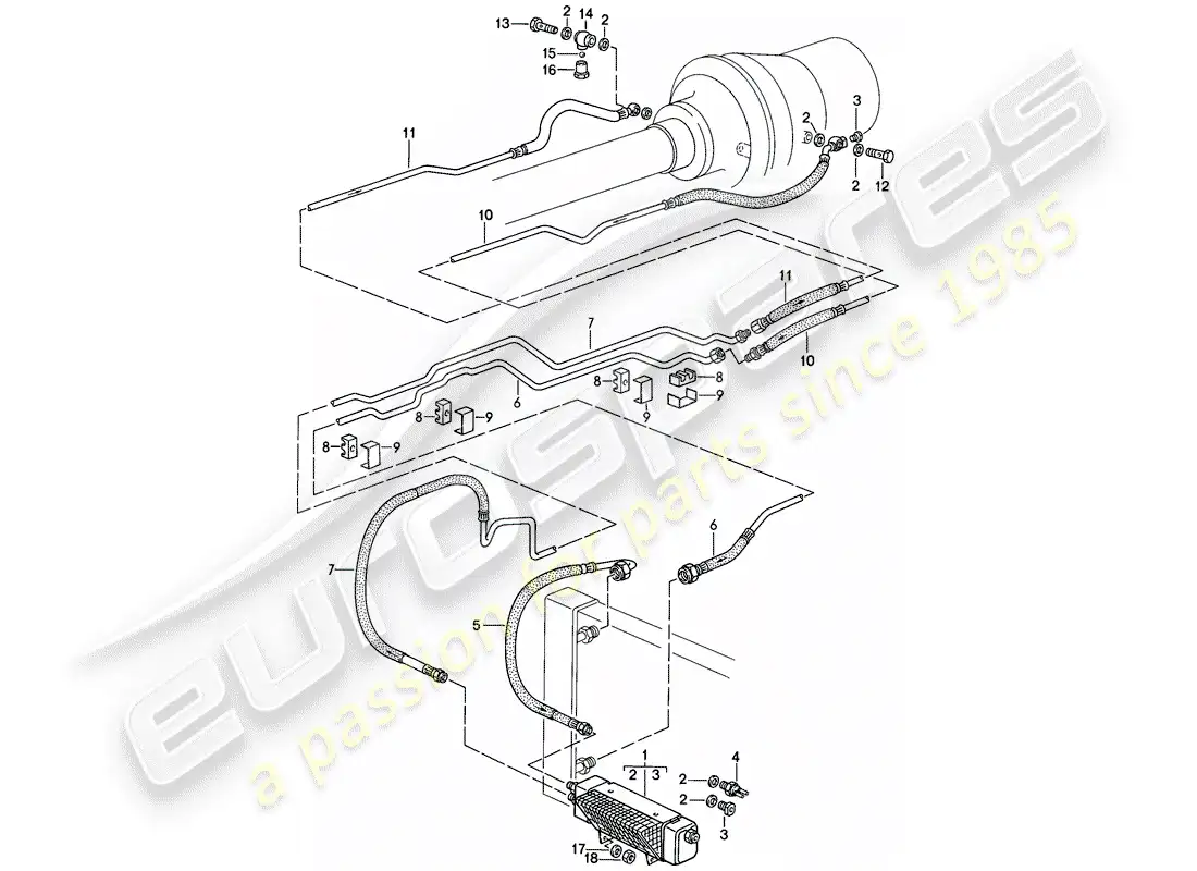 porsche 1986 (928) transmisión automática - enfriador atf - líneas atf - enfriador atf diagrama de piezas
