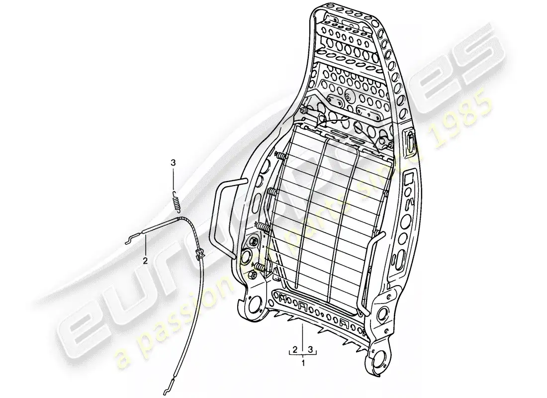 porsche 1984 (911) asiento deportivo - estructura del respaldo diagrama de piezas