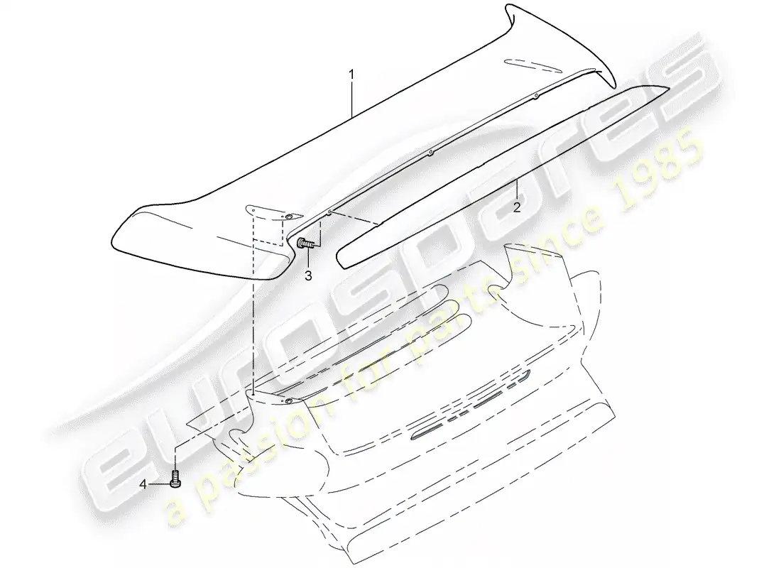 porsche 2008 (997-1 turbo / gt2) diagrama de piezas del spoiler trasero
