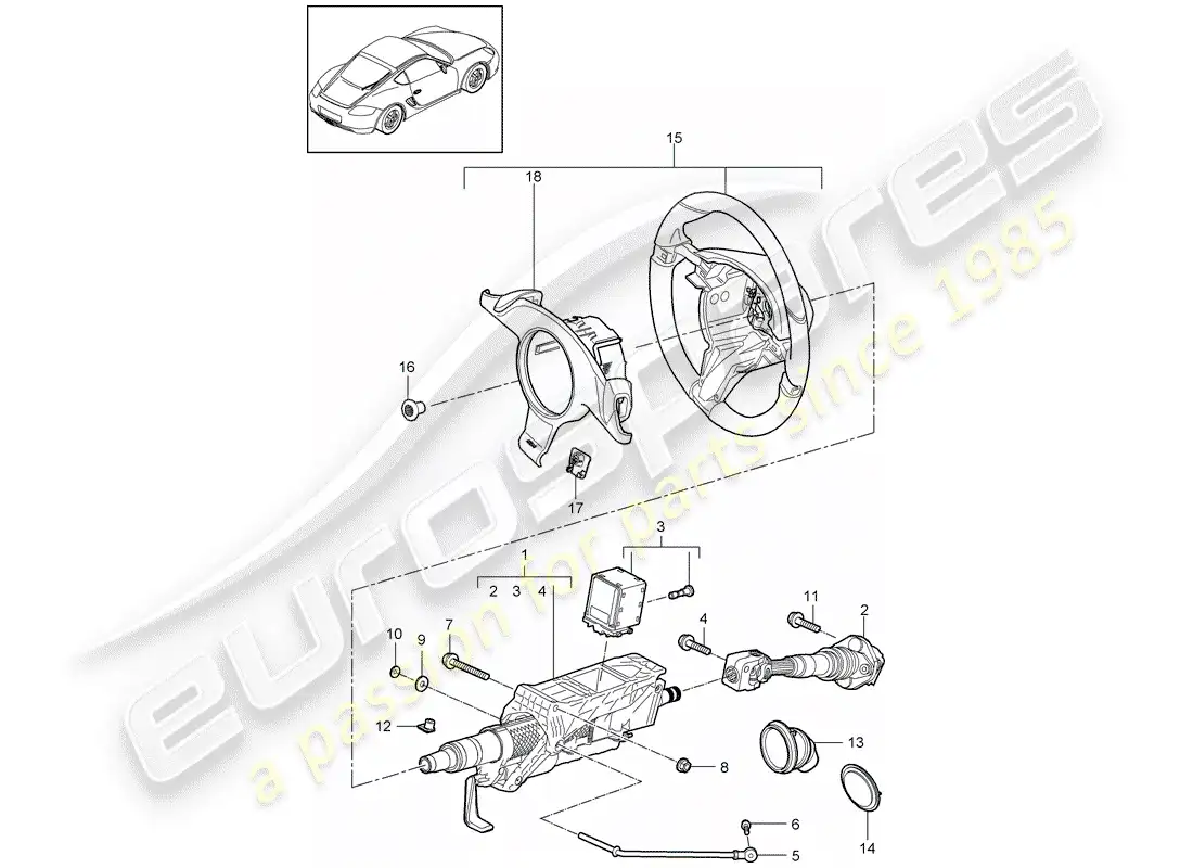 porsche 2010 (987 cayman) tubo protector de dirección diagrama de piezas