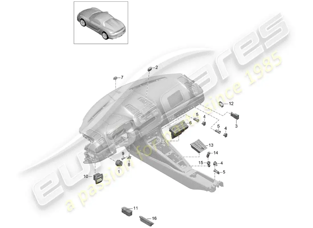 porsche 2016 (981 boxster spyder) switch diagrama de piezas