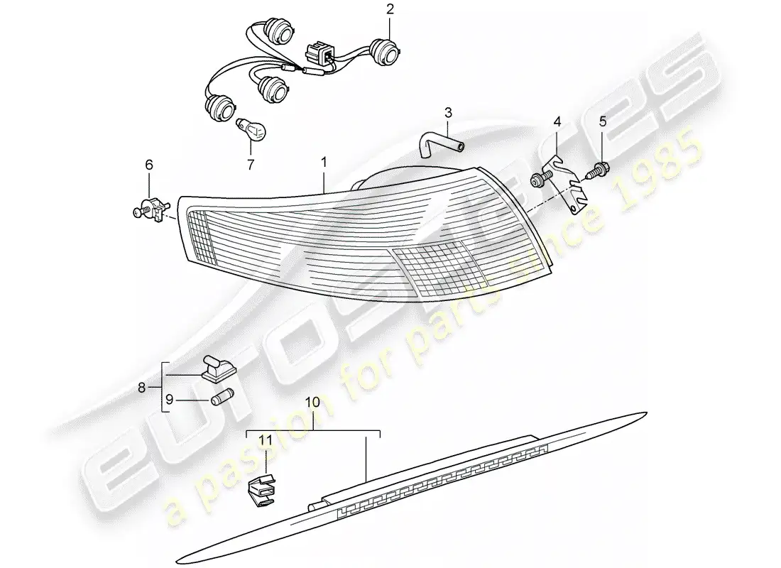 porsche 2008 (997-1 gt3) luz trasera diagrama de piezas