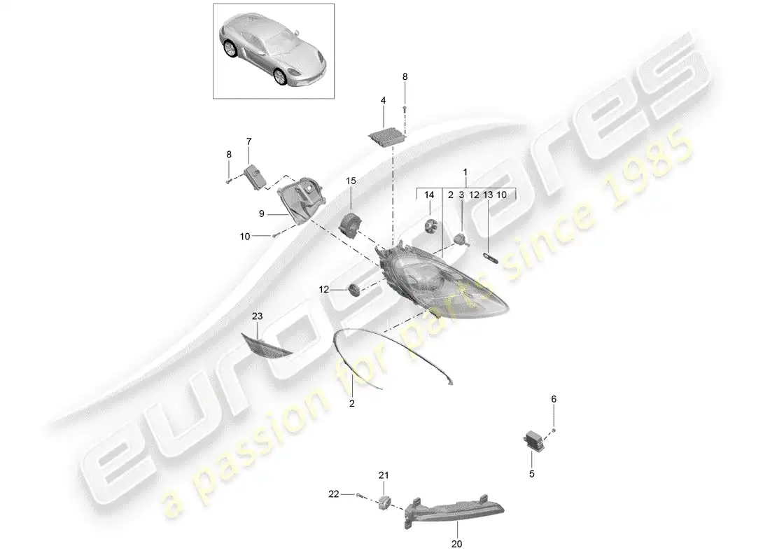 porsche 2017 (718 cayman) lámpara de cabeza diagrama de piezas
