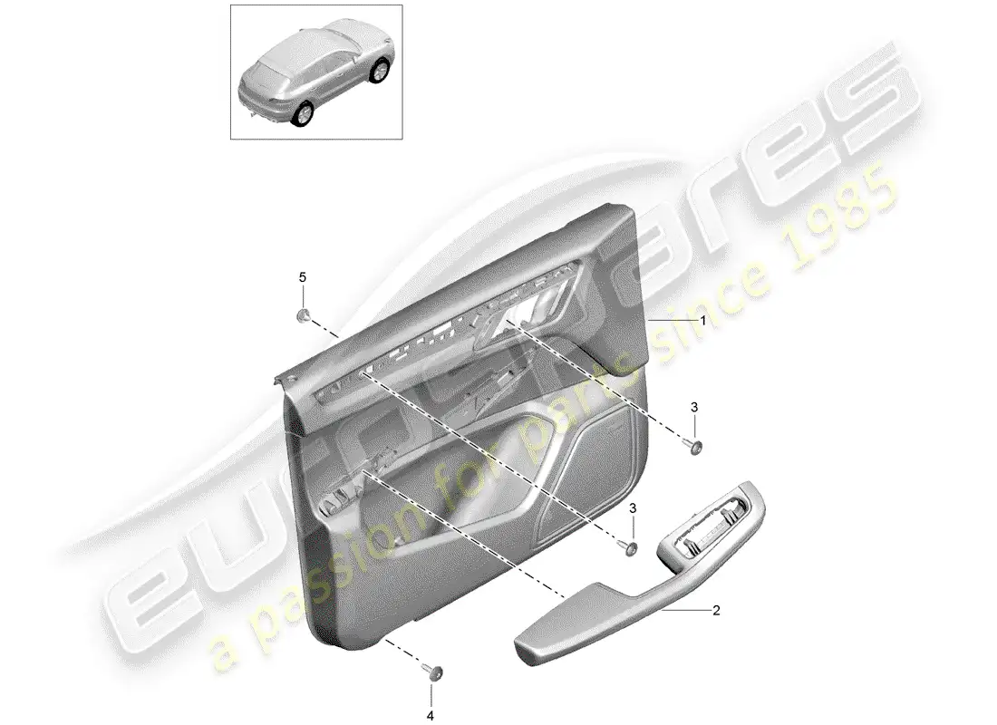 porsche 2018 (macan) diagrama de piezas del panel de puerta