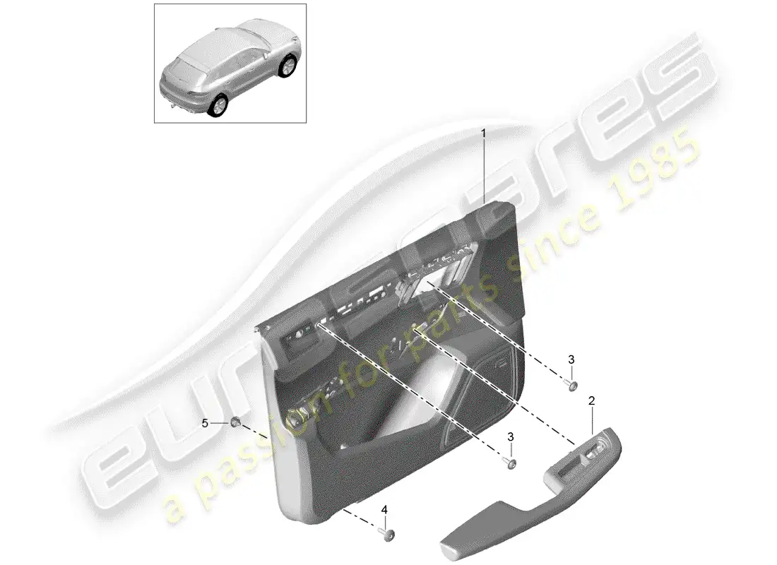 porsche 2018 (macan) diagrama de piezas del panel de puerta