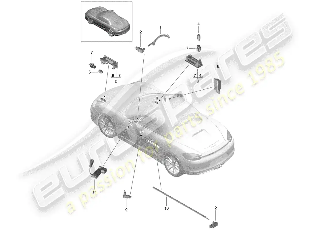 porsche 2012 (981 boxster) luces interiores diagrama de piezas