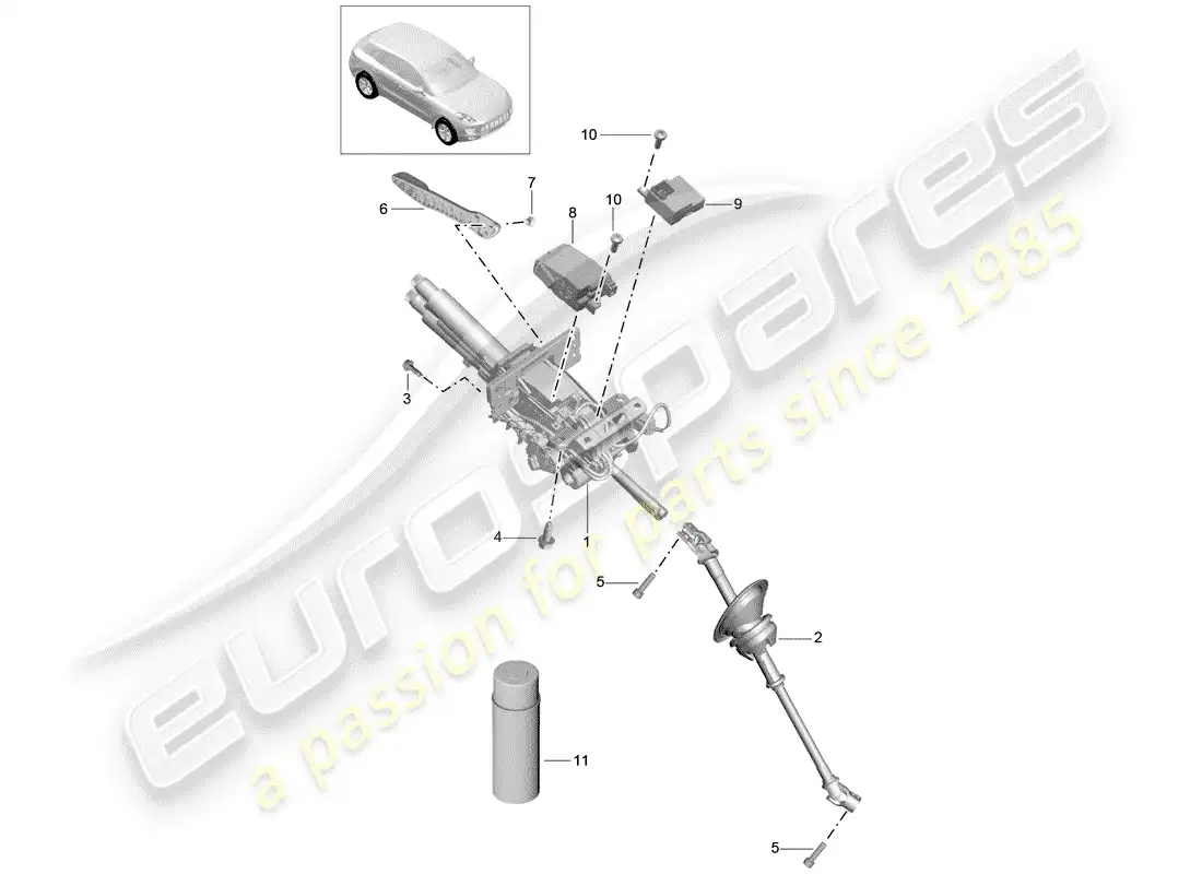 porsche 2016 (macan) columna de dirección diagrama de piezas