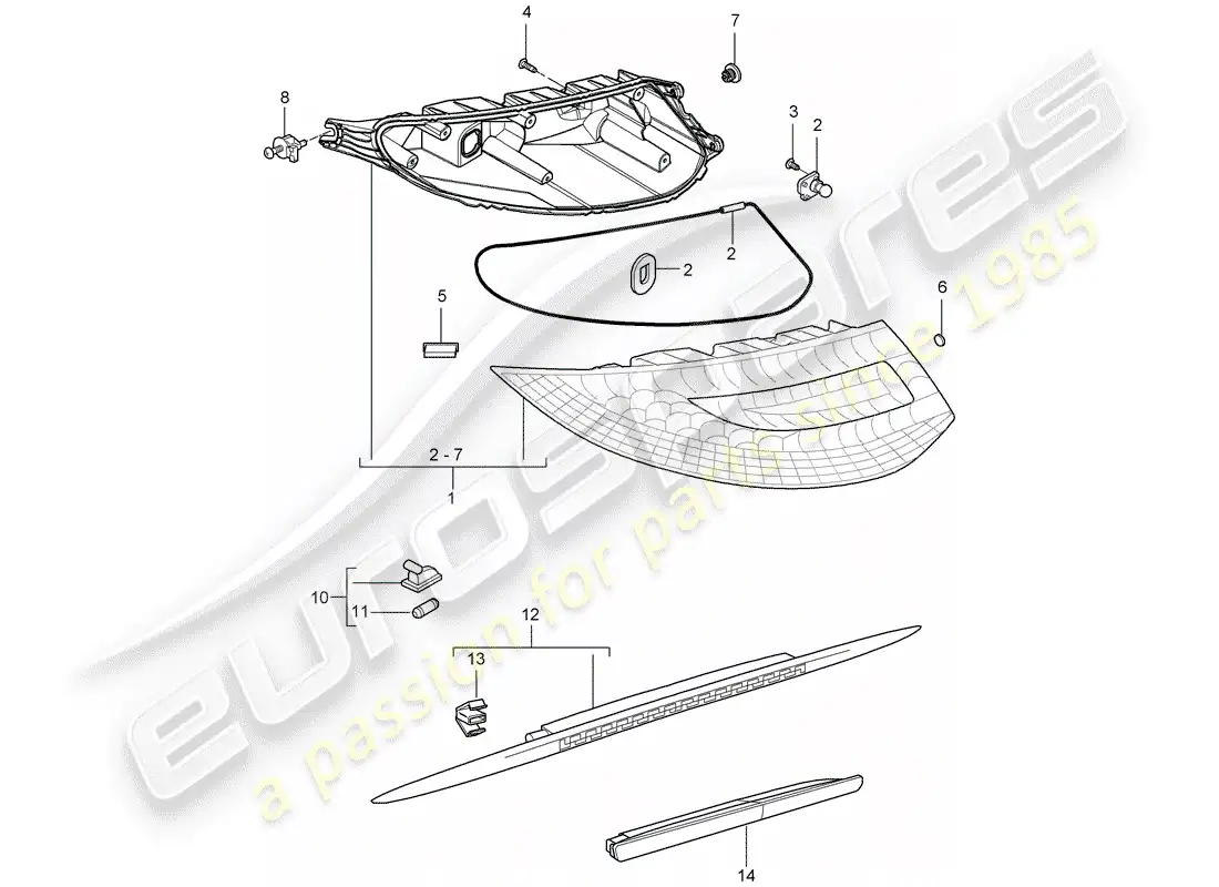 porsche 2008 (997-1 gt3) luz trasera diagrama de piezas