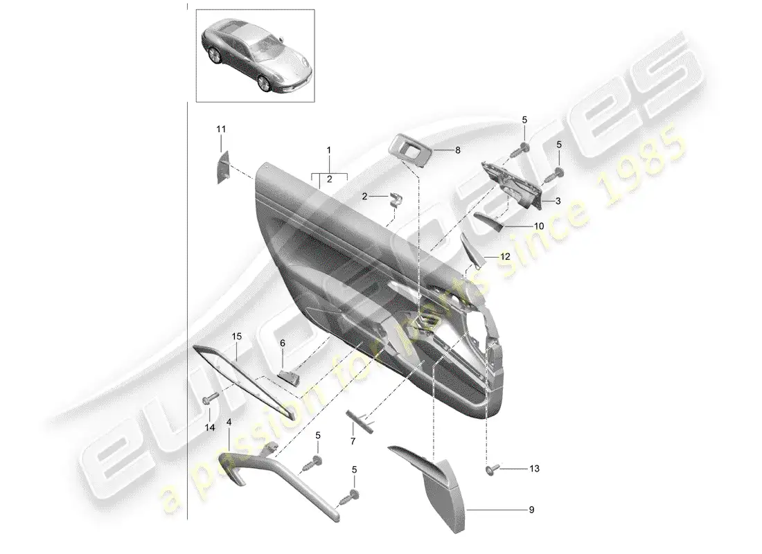 porsche 2013 (991-1) panel de la puerta diagrama de piezas