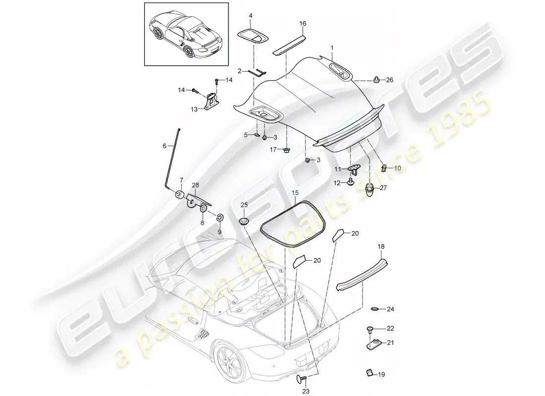 porsche 2012 (987 boxster) cubrir diagrama de piezas