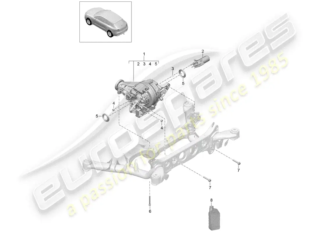 porsche 2018 (macan) diferencial del eje trasero diagrama de piezas