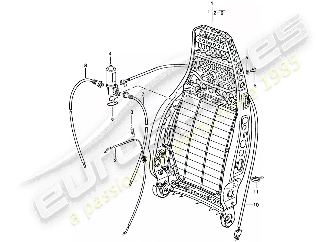 porsche 1985 (928) asiento delantero - estructura del respaldo - piezas individuales - d - mj 1985>> diagrama de piezas