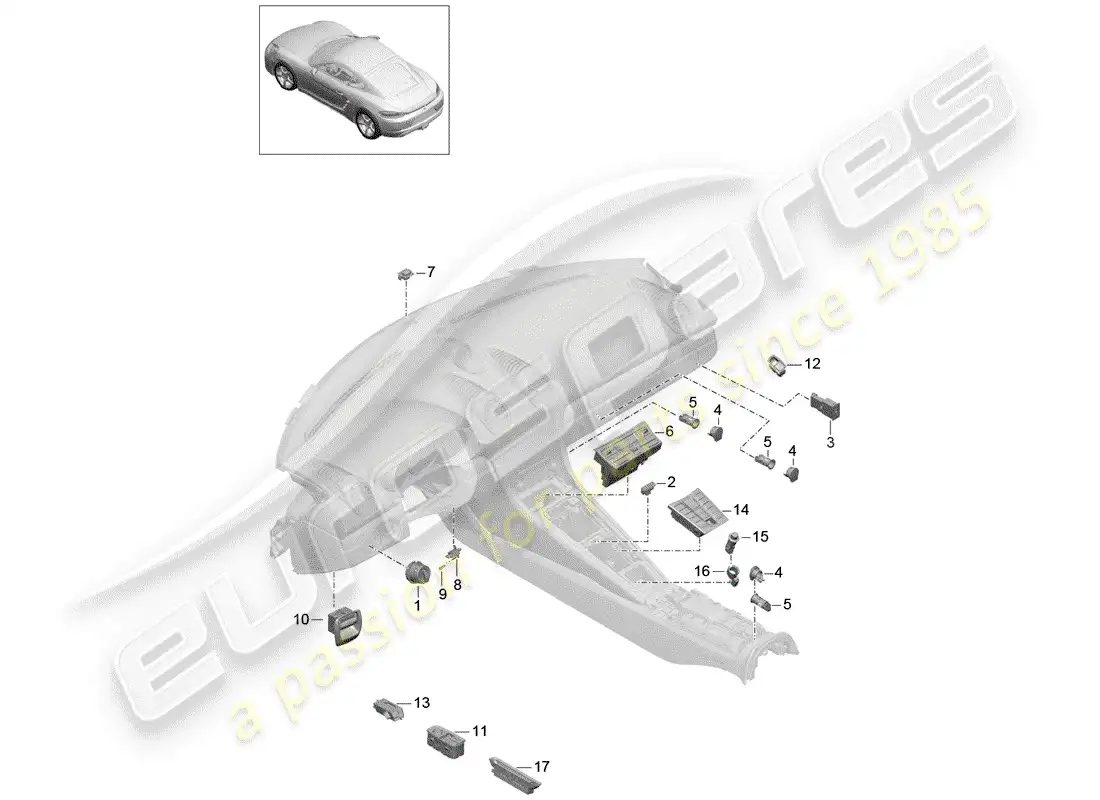 porsche 2018 (718 cayman) switch diagrama de piezas
