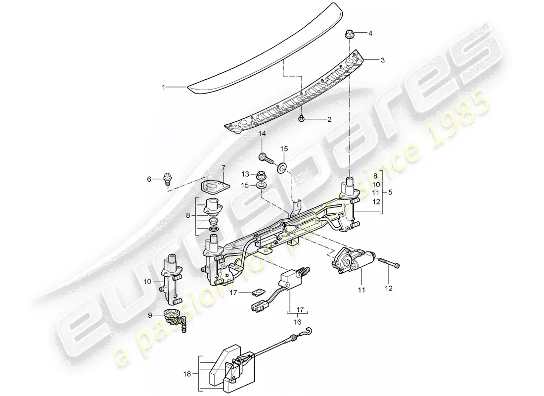 porsche 2008 (987 cayman) alerón trasero diagrama de piezas