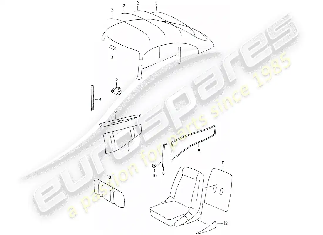 porsche 1952 (356/356a) adornos - equipamiento interior diagrama de piezas