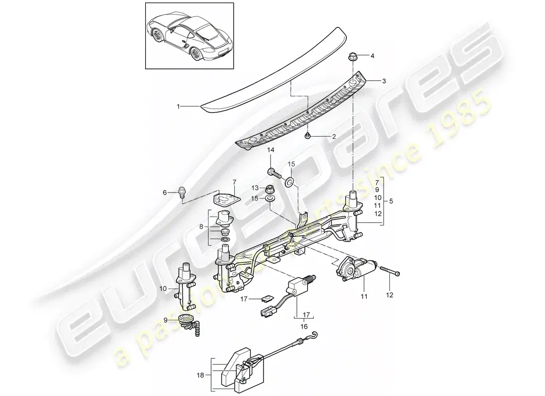 porsche 2009 (987 cayman) alerón trasero diagrama de piezas