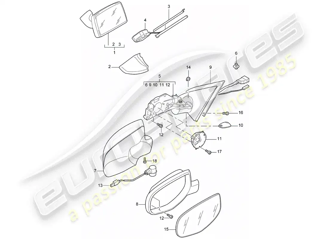 porsche 2010 (cayenne e1 9pa) espejo retrovisor interior diagrama de piezas