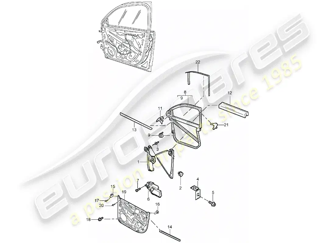porsche 2005 (cayenne e1 9pa) regulador de ventana diagrama de piezas