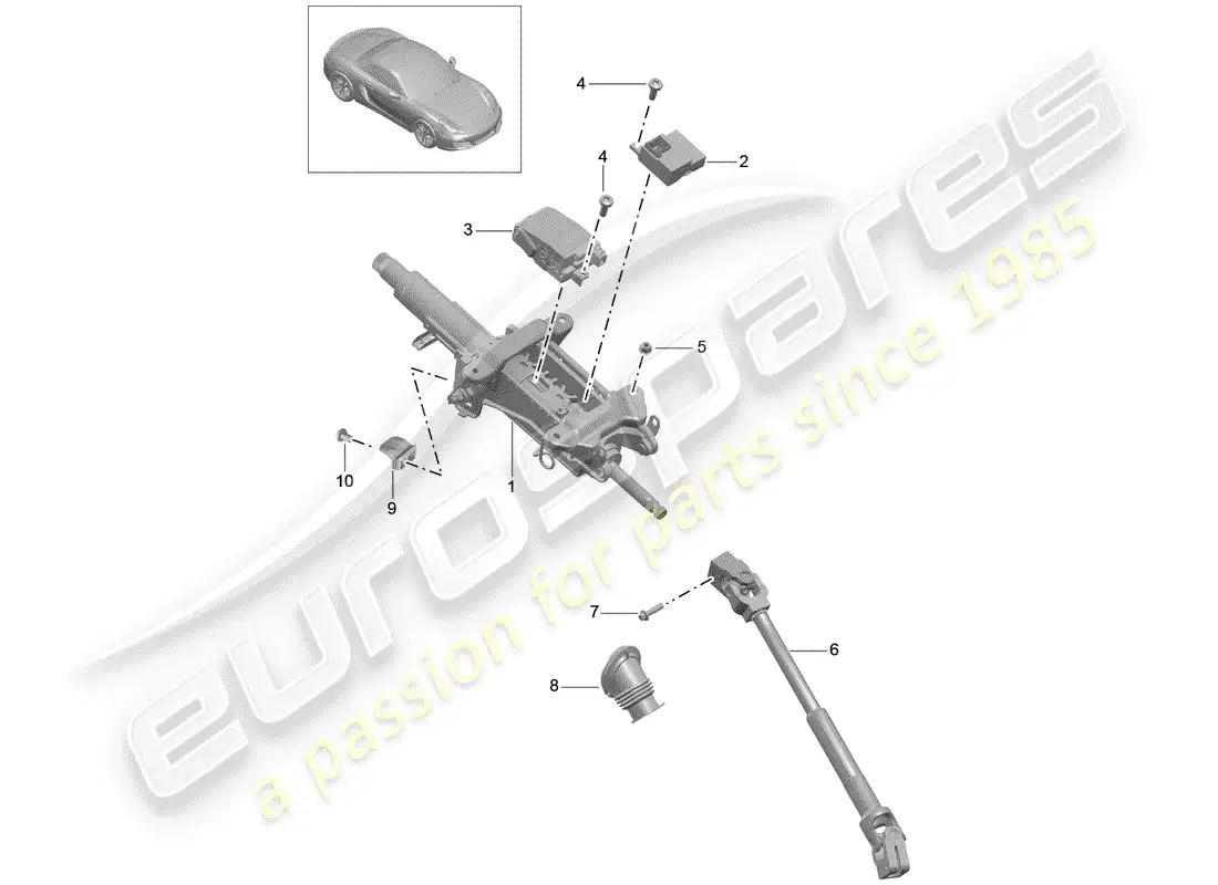 porsche 2014 (981 boxster) columna de dirección diagrama de piezas