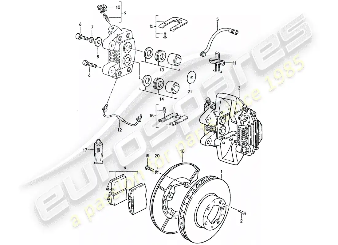 porsche 1988 (944) frenos de disco - eje trasero diagrama de piezas