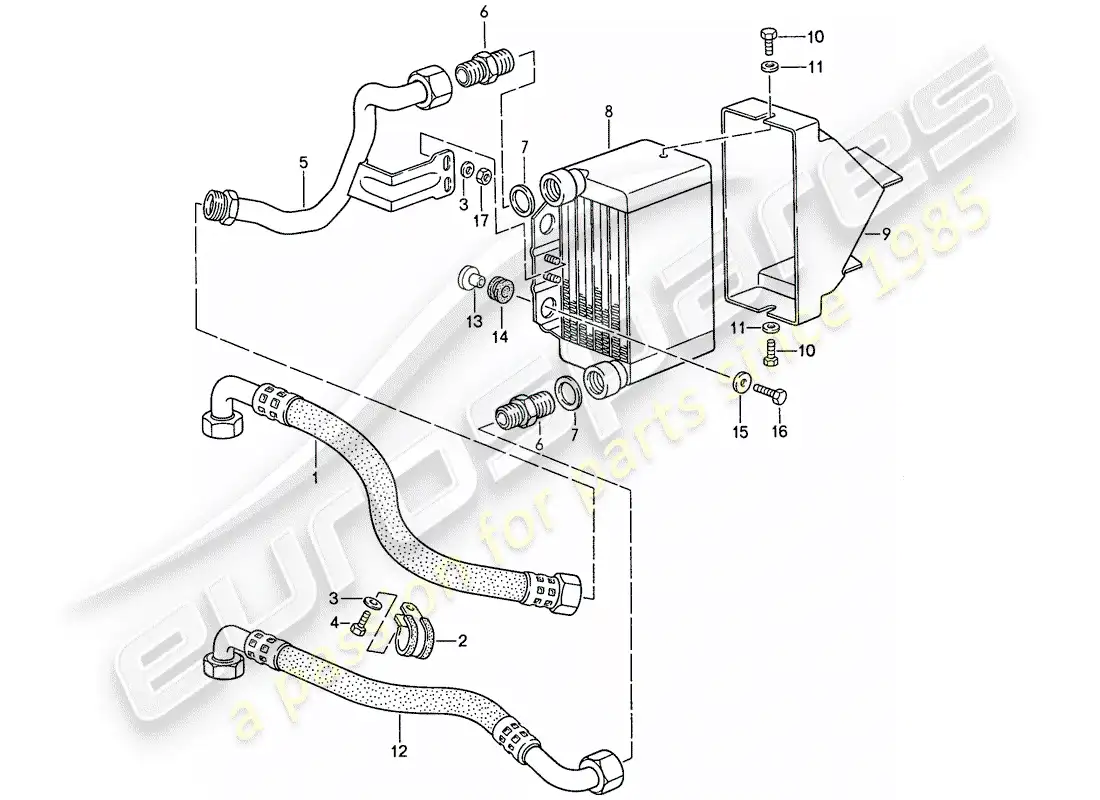 porsche 1990 (944) diagrama de piezas de enfriamiento de aceite