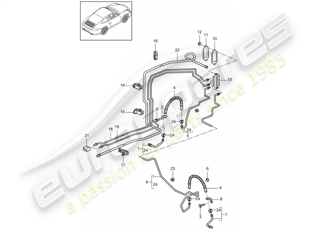 porsche 2009 (997-2) línea de freno diagrama de piezas