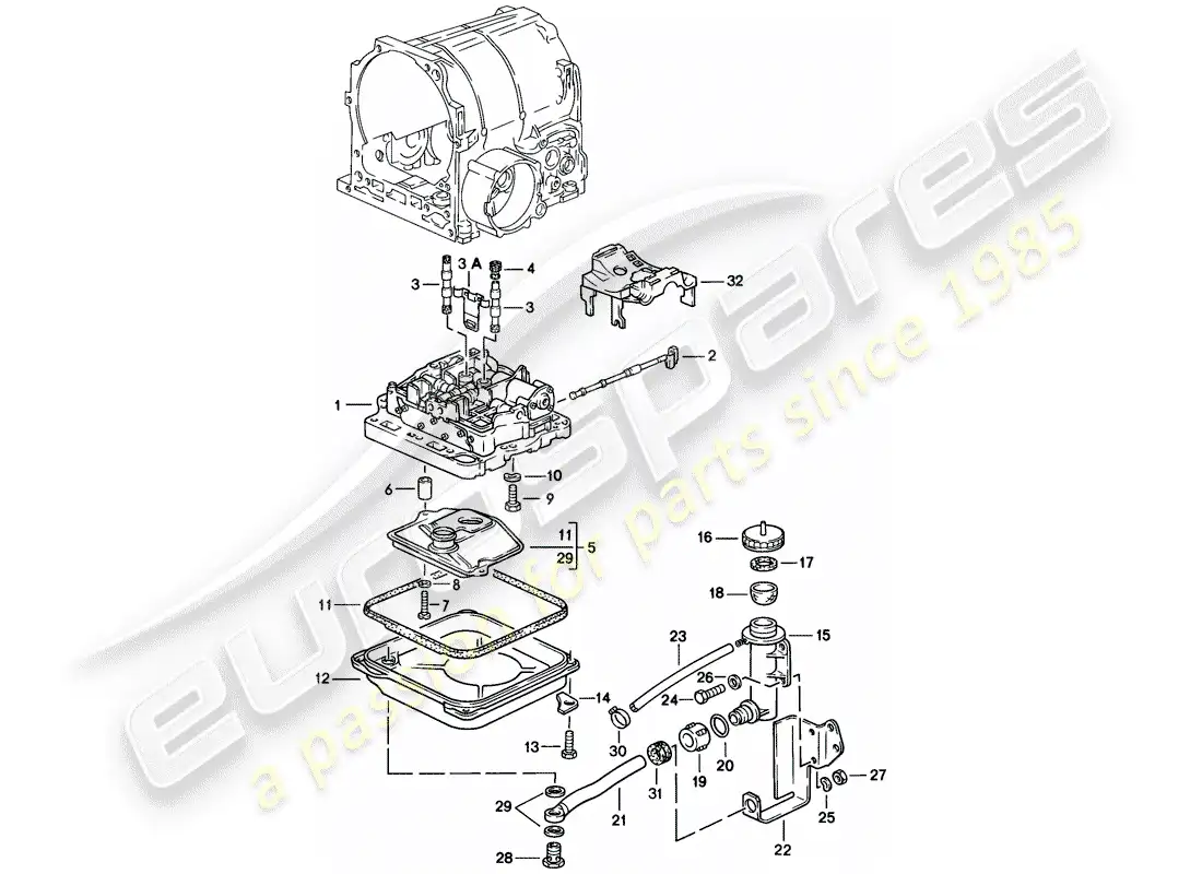 porsche 1985 (928) transmisión automática - cuerpo de válvulas - d - mj 1983>> - mj 1983 diagrama de piezas