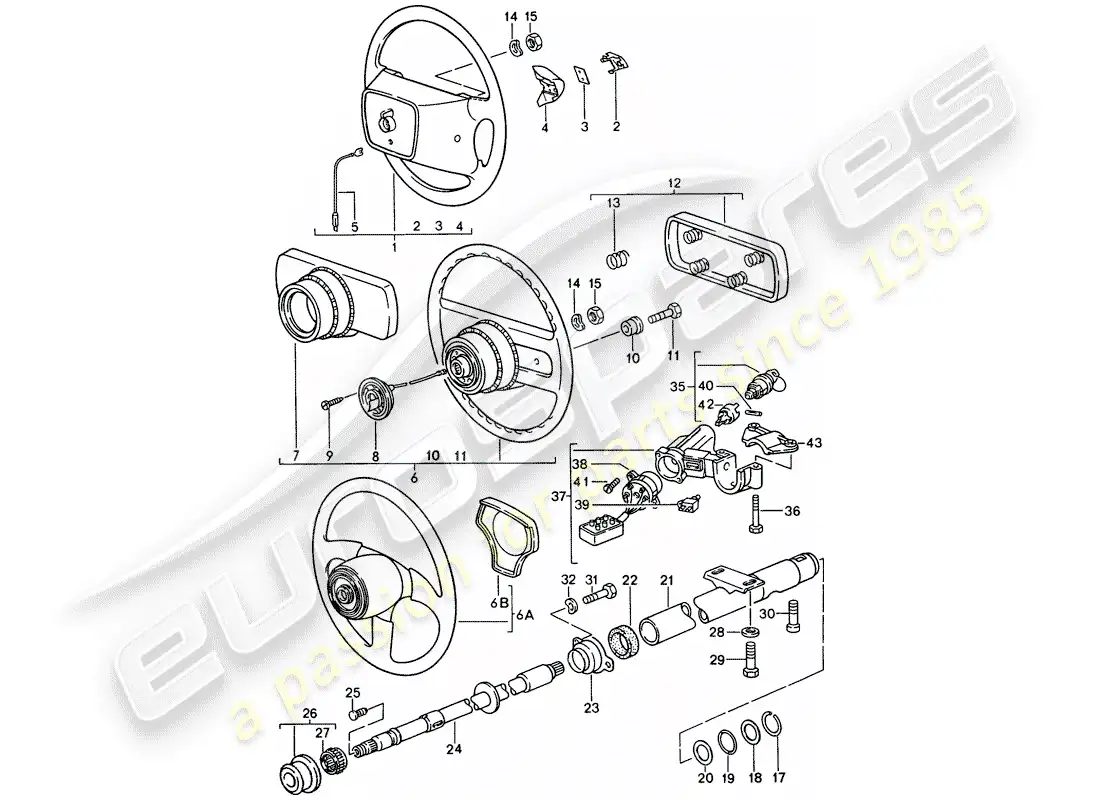 porsche 1993 (968) volante - árbol de dirección - bloqueo de dirección diagrama de piezas