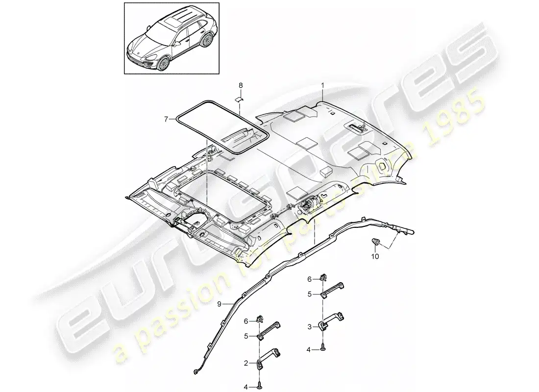 porsche 2017 (cayenne e2 92a) panel de adorno de techo diagrama de piezas