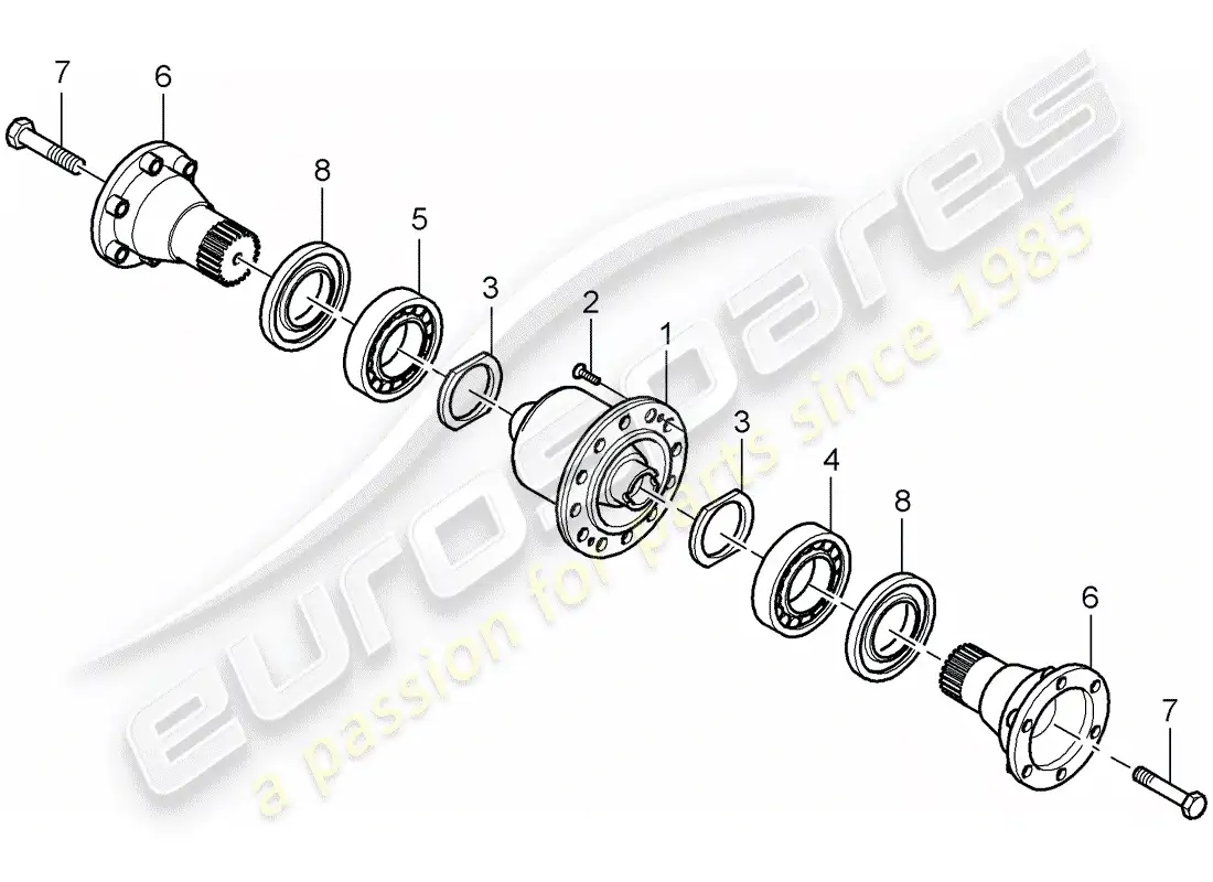 porsche 2008 (997-1 turbo / gt2) diferencial de deslizamiento limitado diagrama de piezas