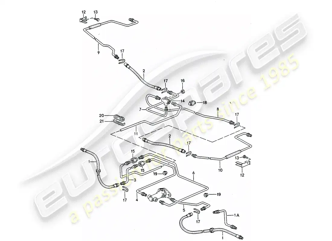porsche 1987 (944) líneas de freno diagrama de piezas