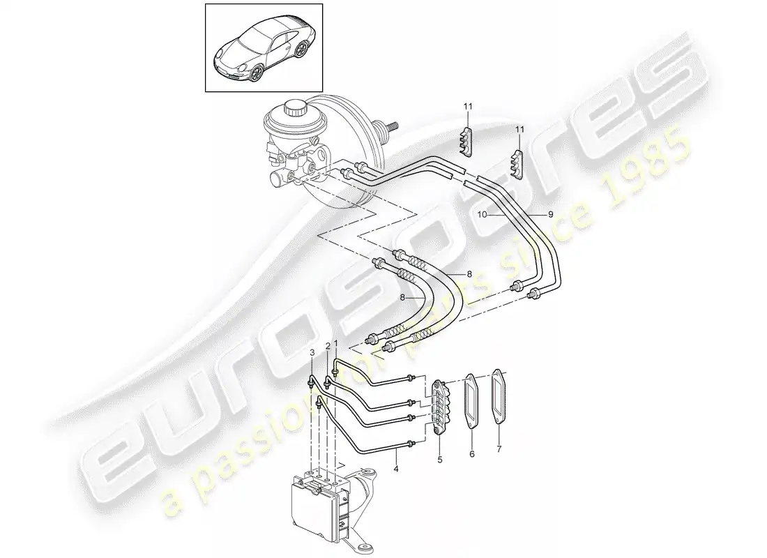 porsche 2009 (997-2) líneas de freno diagrama de piezas
