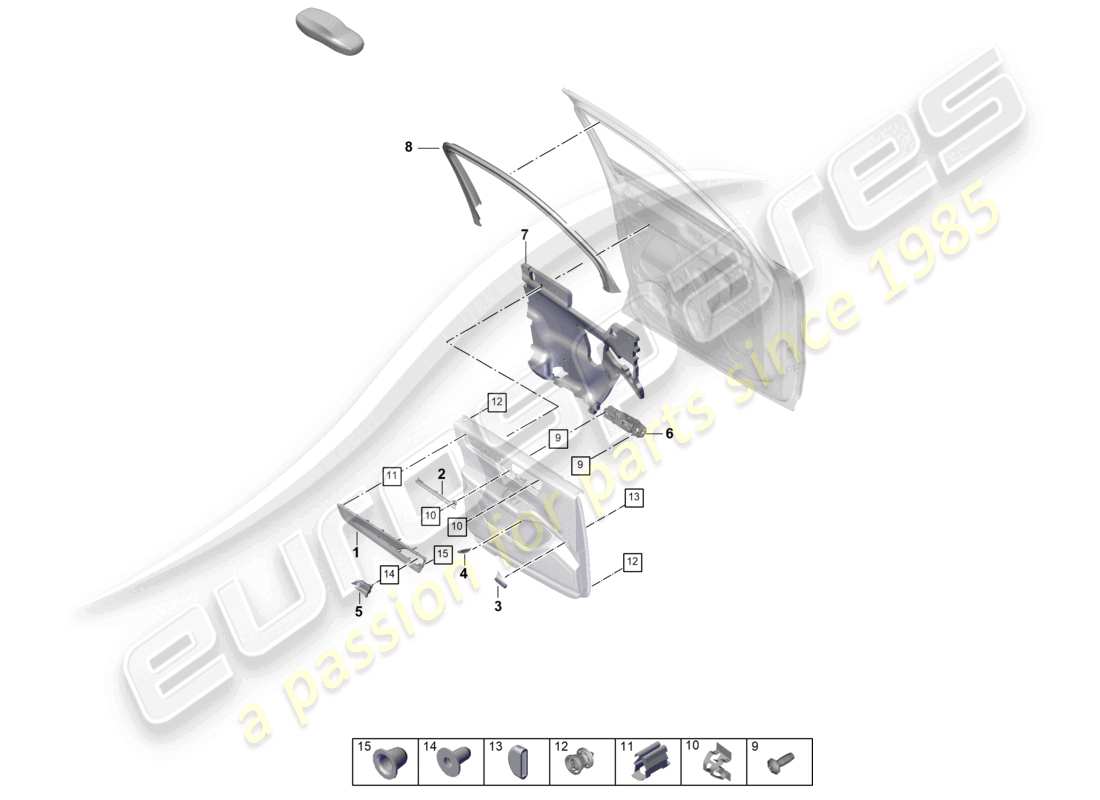 porsche 2024 (cayenne e3 pa) diagrama de piezas de molduras y accesorios del panel de la puerta delantera