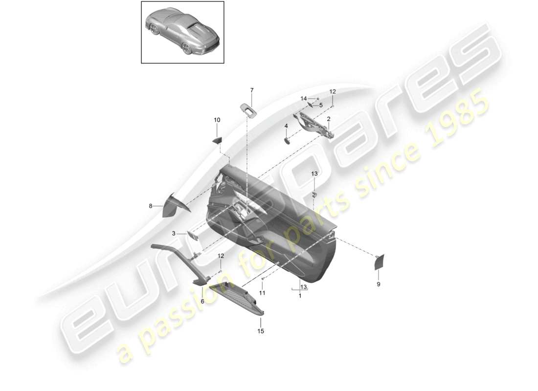 porsche 2021 (991-2 r/gt3/rs) panel de puerta accesorios para modelos con tapizado de cuero sintético diagrama de piezas del speedster