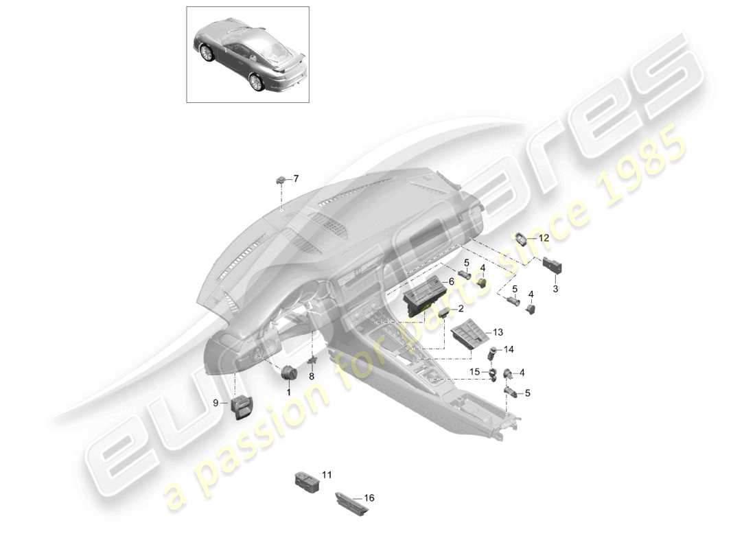 porsche 2021 (991-2 r/gt3/rs) diagrama de piezas del panel de control del interruptor del aire acondicionado