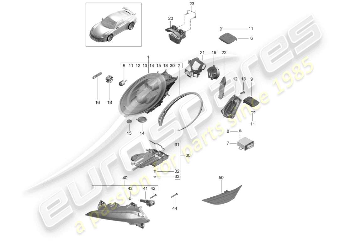 porsche 2021 (991-2 r/gt3/rs) faro led faro adicional indicador de señal de giro luz de posición lateral repetidor de señal de giro d >>- mj 2017 diagrama de piezas