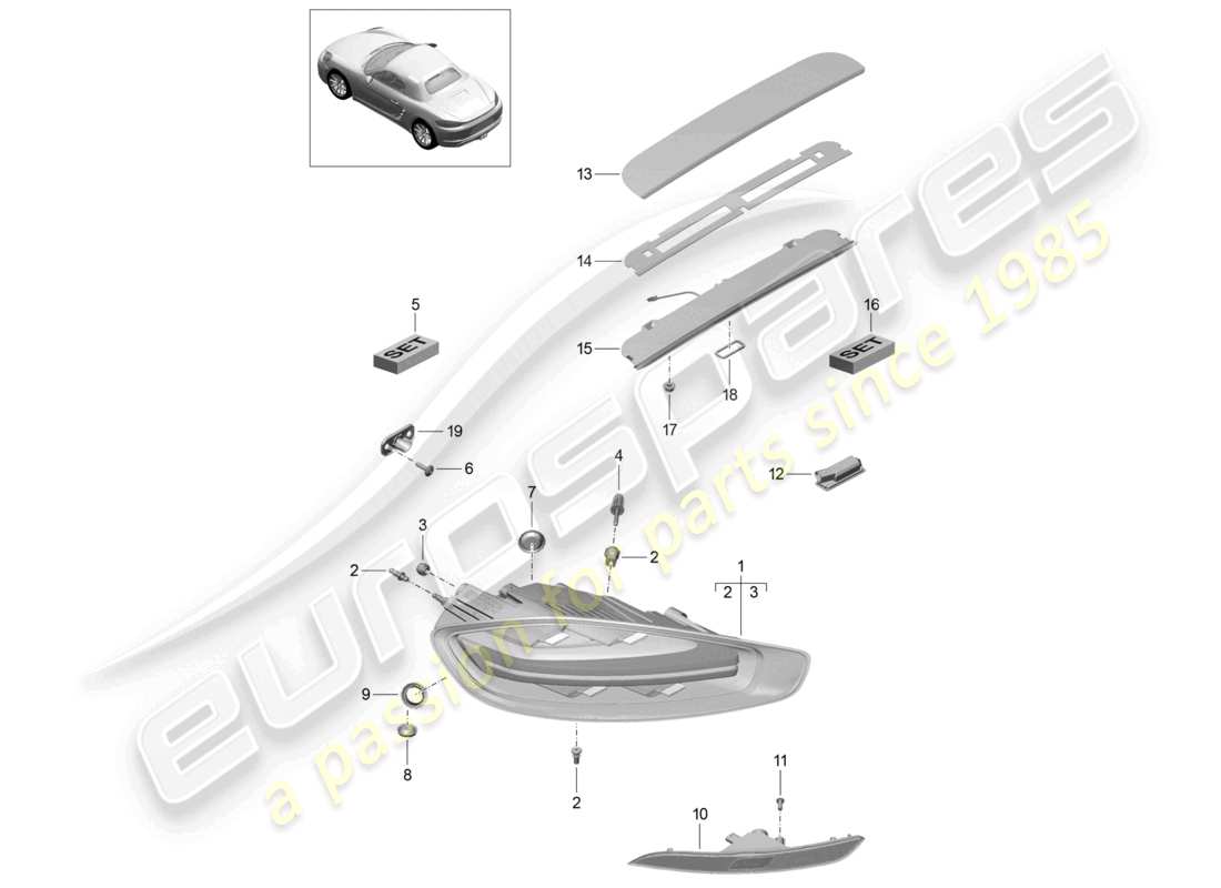 porsche 2021 (718 boxster) luz trasera luz de matrícula luz de freno adicional luz antiniebla trasera diagrama de piezas