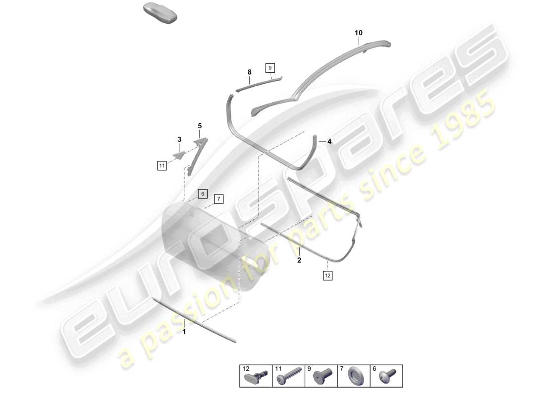porsche 2022 (718 boxster spyder) diagrama de piezas del sello de la puerta y la moldura