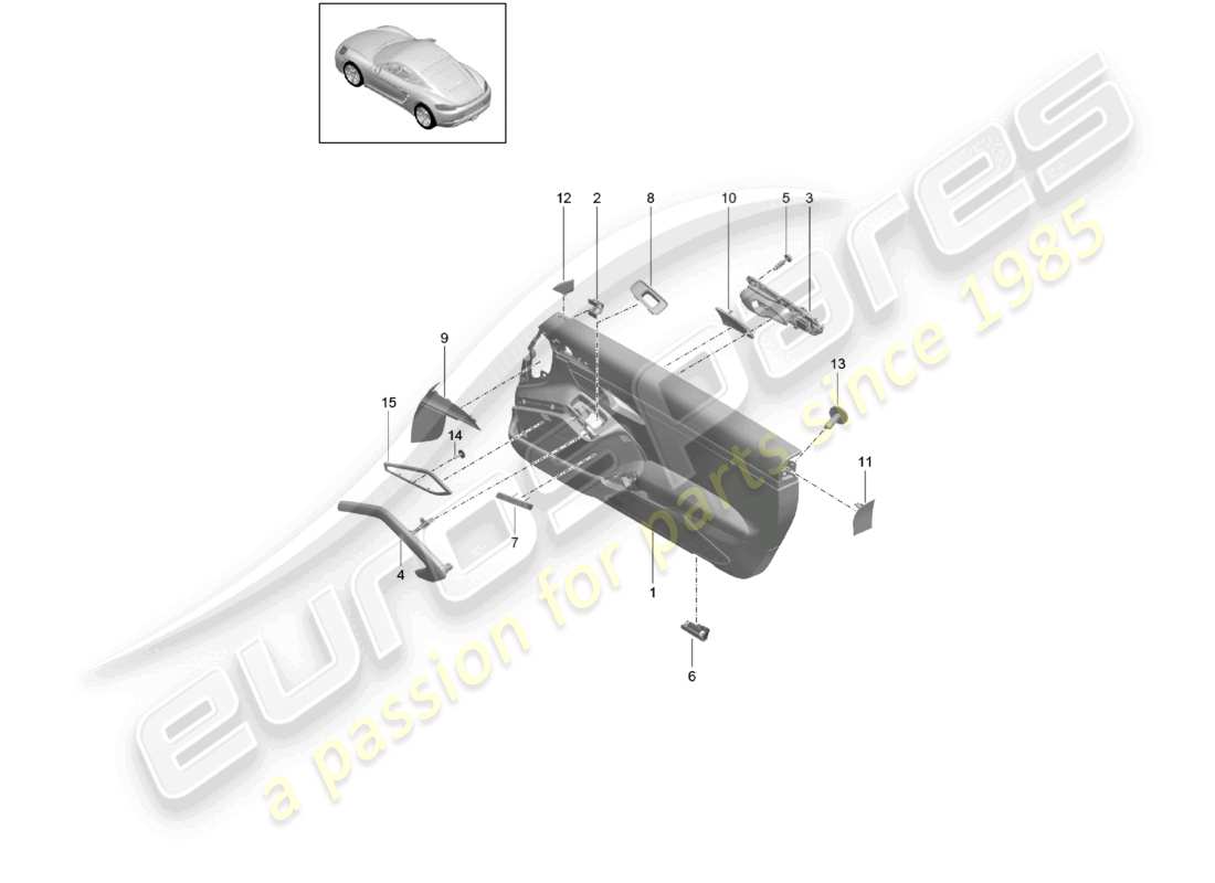 porsche 2024 (718 cayman) panel de puerta accesorios panel de moldura para moldura de puerta aluminio anodizado gts 4.0 diagrama de piezas