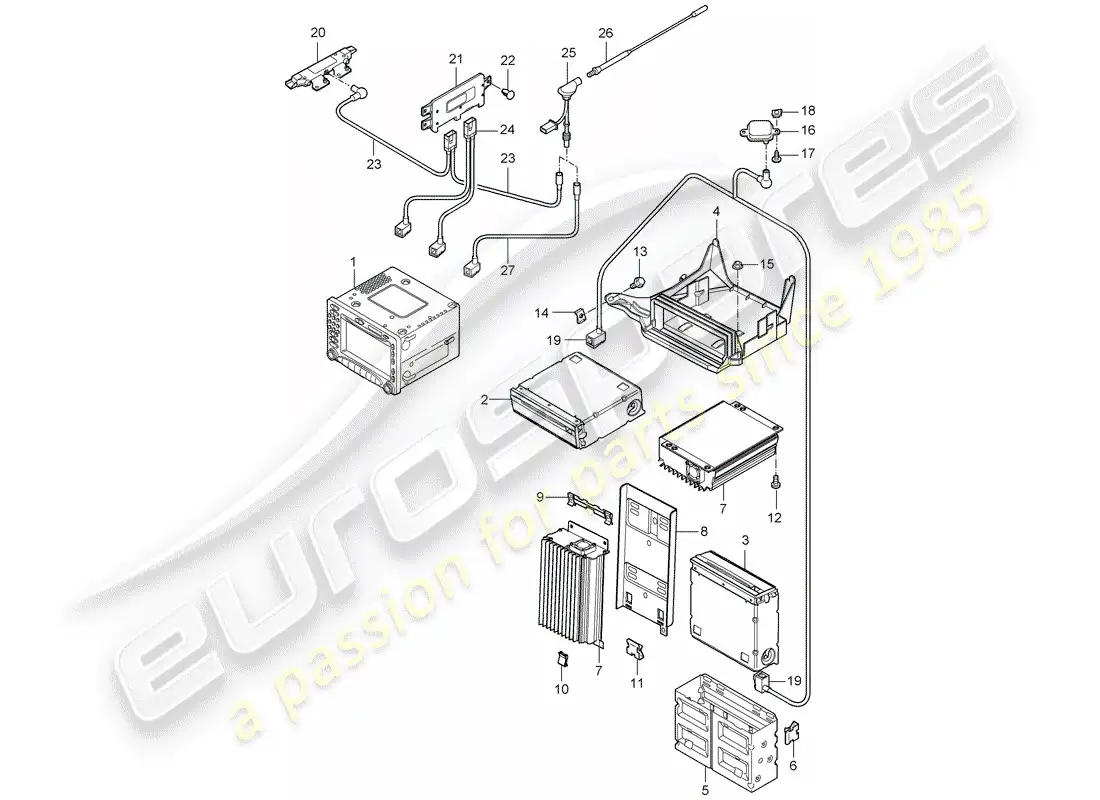 porsche 2008 (997-1 gt3) unidad de radio diagrama de piezas