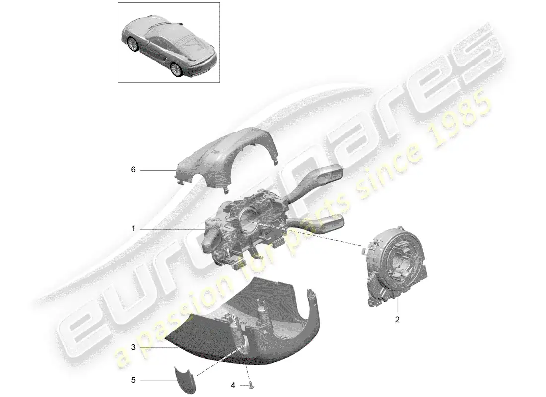porsche 2016 (981 cayman gt4) interruptor de la columna de dirección diagrama de piezas