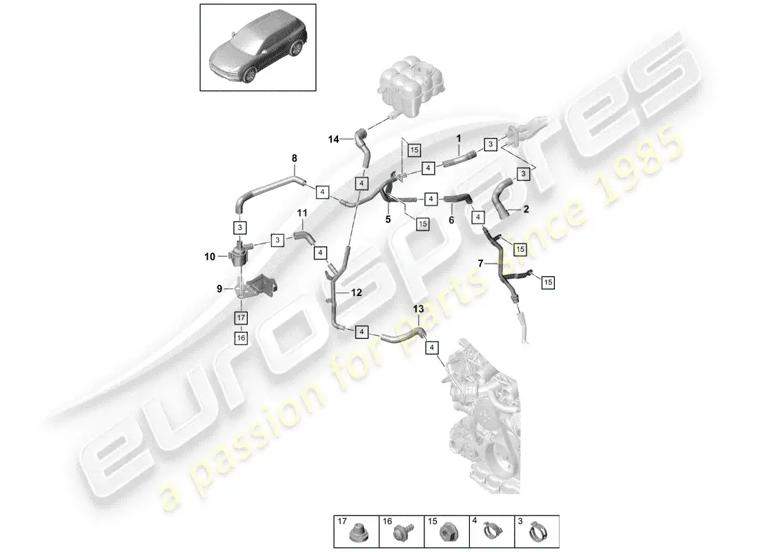 porsche 2020 (cayenne e3 9ya/9yb) calentador diagrama de piezas